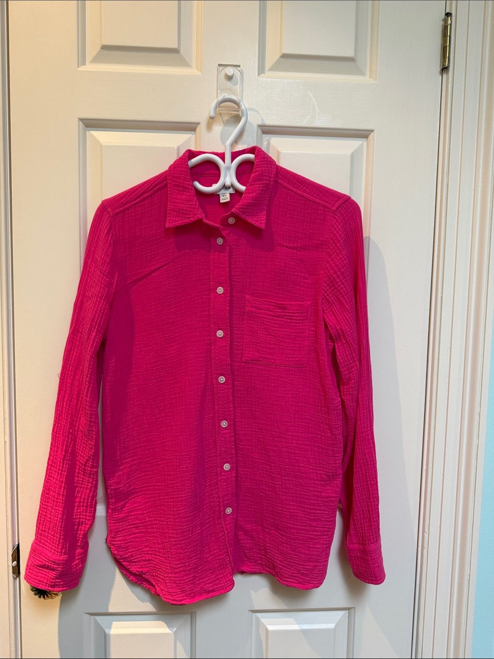 J. Crew sz XS Hot Pink Button-down 100% cotton gauzy shirt